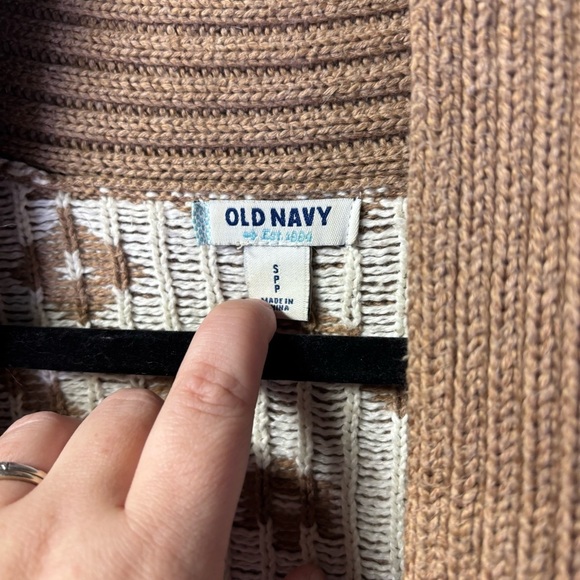 Old Navy Brown White Tribal Aztec Open Front Cardigan Sweater Womens Size S - Picture 2 of 6